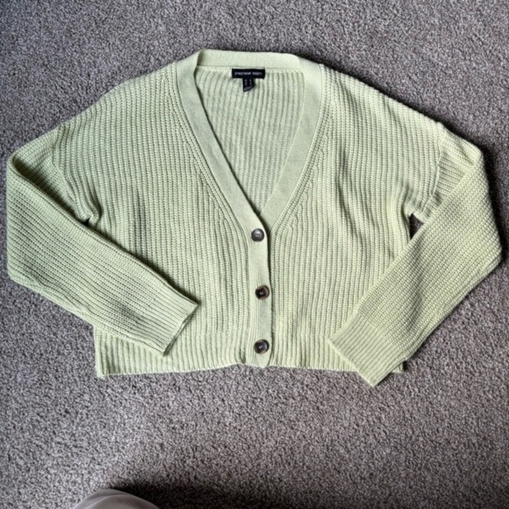 Streetwear Society Green Button Cardigan Cozy Oversized Sweater Sz M Ribbed